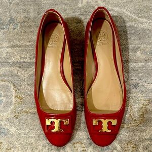 Tory Burch low heeled red patent shoes, Sz 8.5